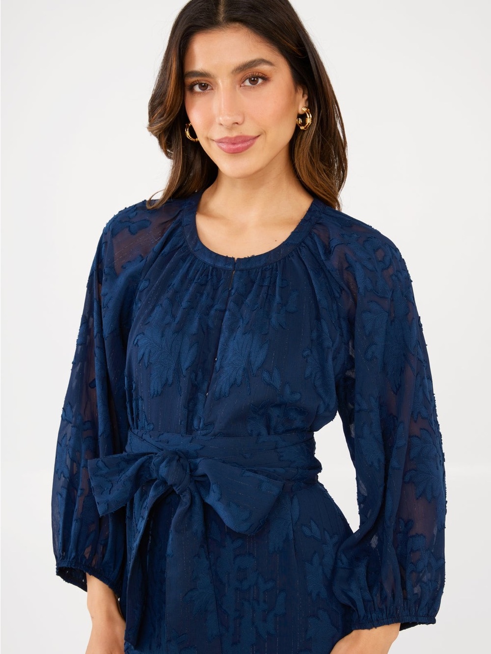 Elise Dress Navy Burnout Chiffon - Picture 2 of 8